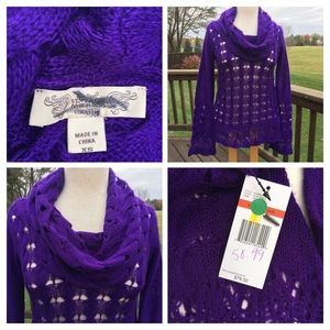 Nine West Vtg America Sweater Purple Cowl neck XS